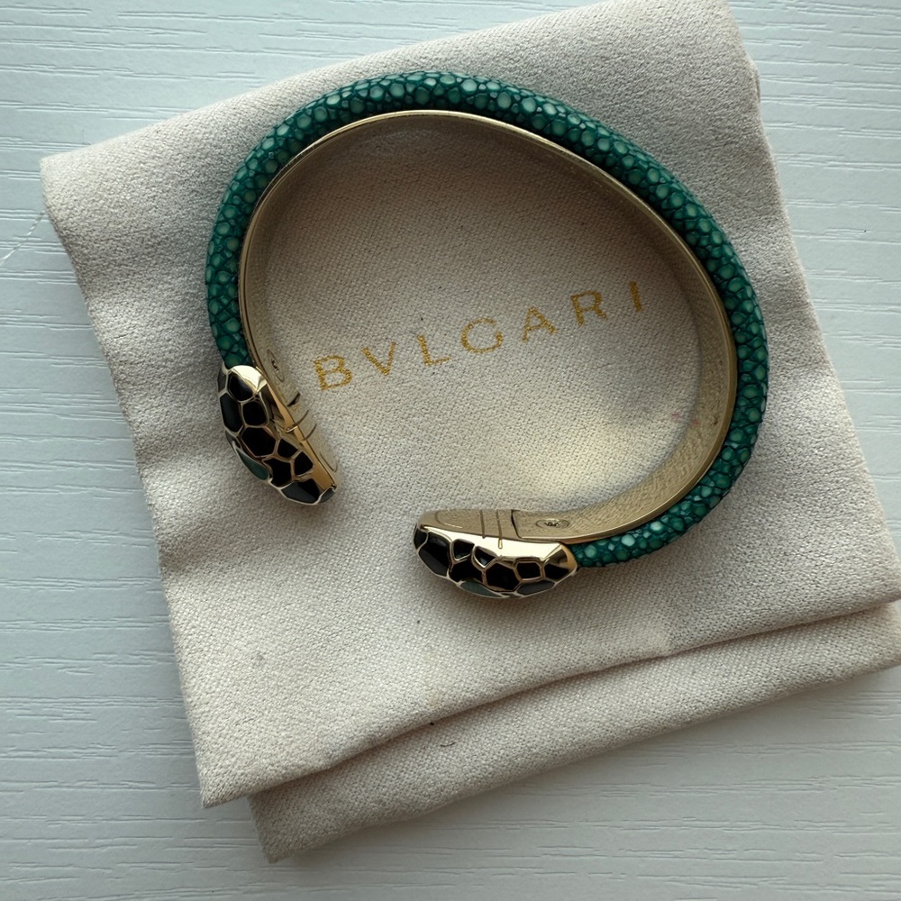 Bvlgari Serpenti Forever Galuchat Leather Snake Bracelet Green S | Made in Italy